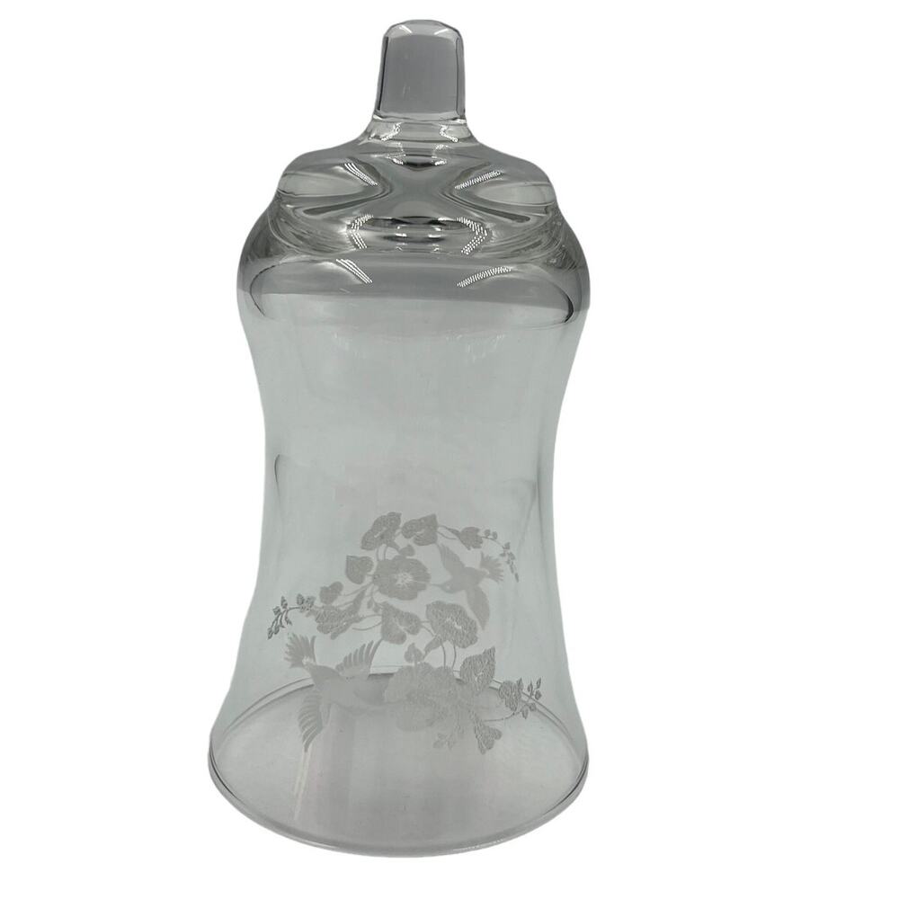 Vintage Homco Clear‎ Glass Candelabra Cup Floral & Hummingbird Etched Votive